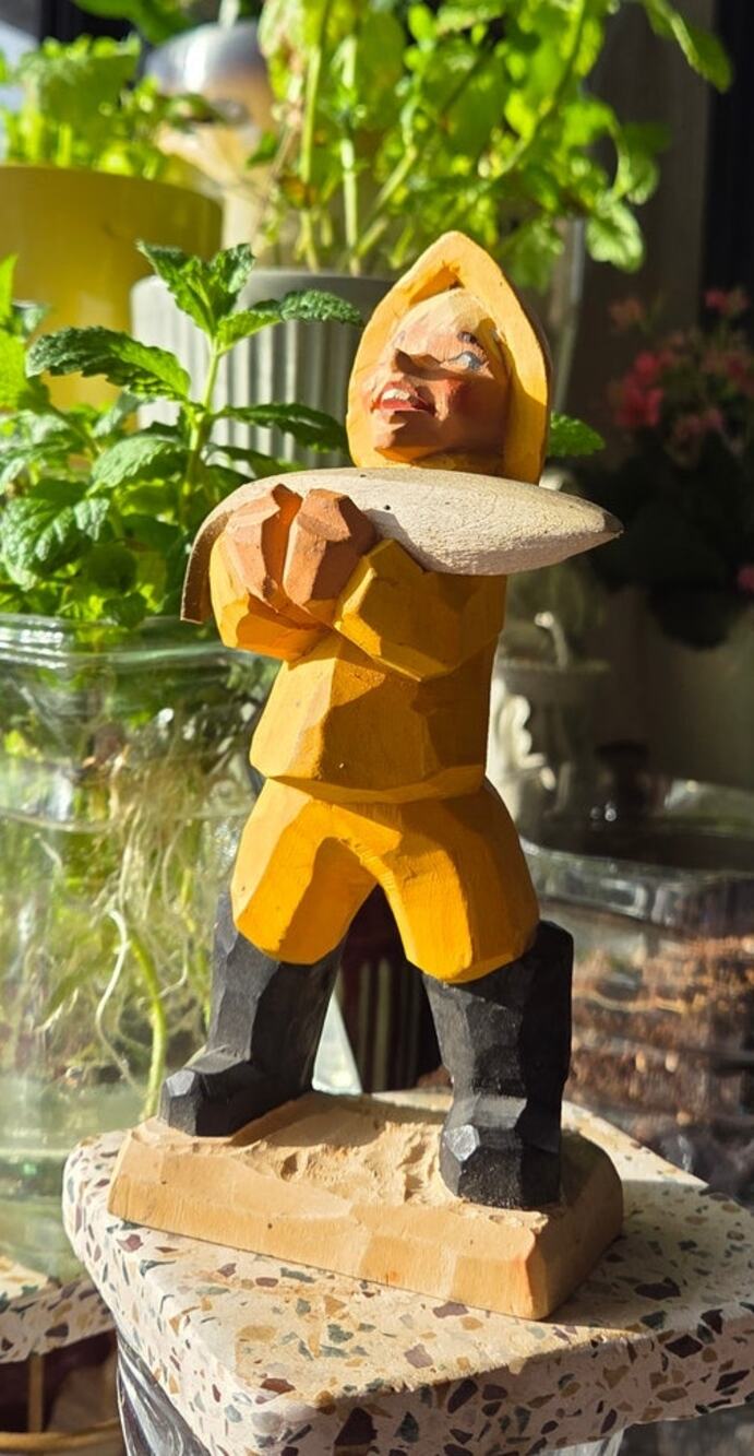 Henning; Kapp, Norway, Hand Carved Fisherman Boy w/ Fish 6.25" Figurine 1960-70s